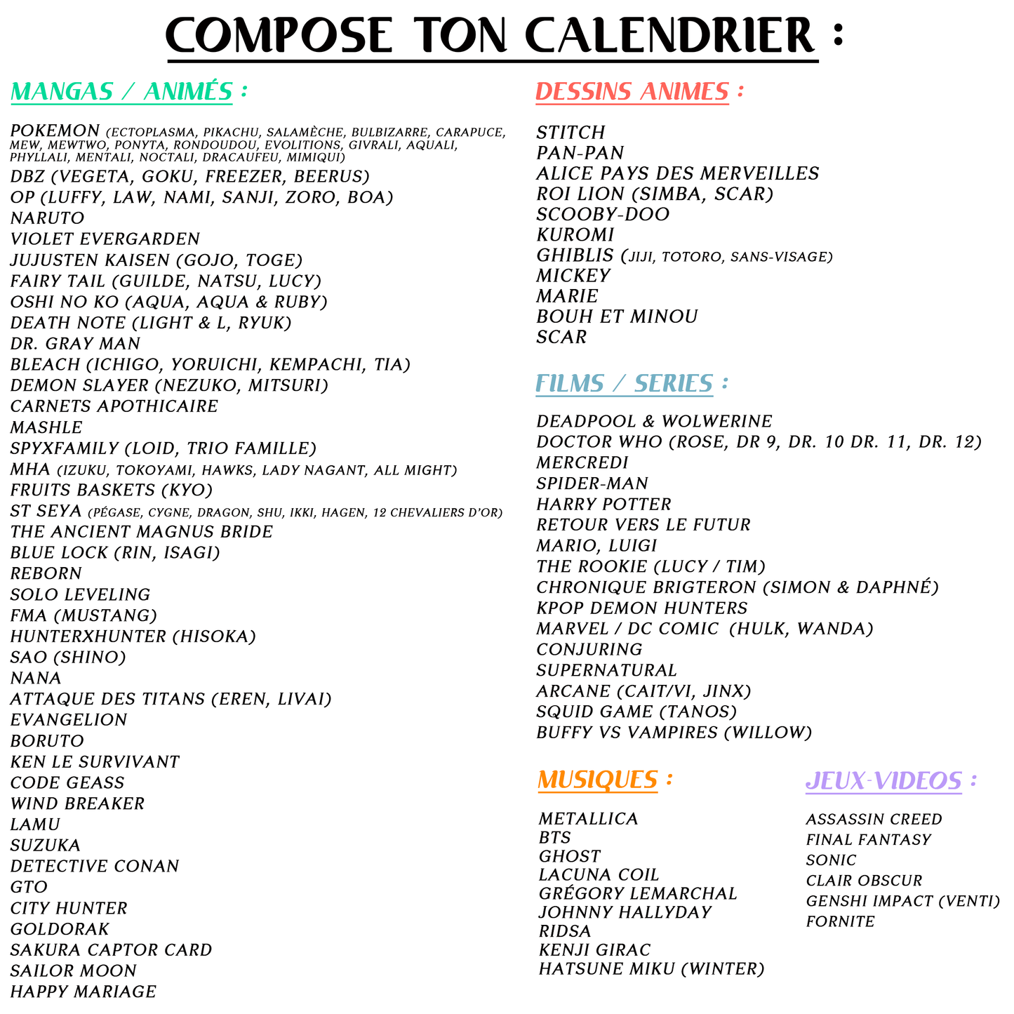 Calendriers 2026 - Voyage en Pop Culture de OzeCreations