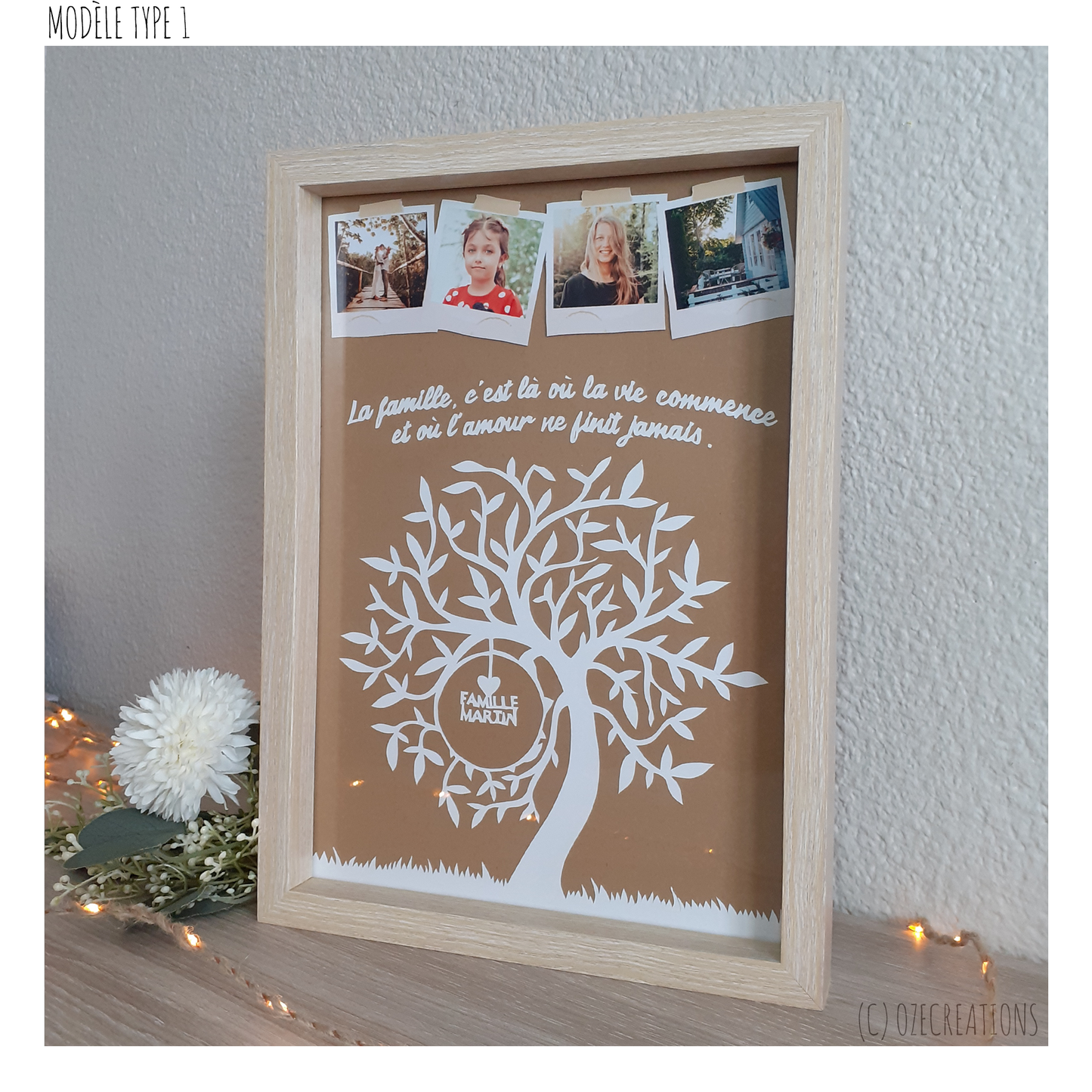 Affiche encadrée personnalisable - Thème Arbre de famille avec photos