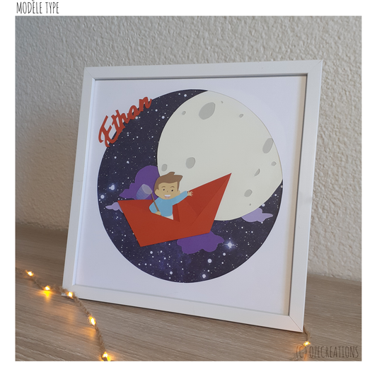 Affiche encadrée personnalisable - Thème Bateau dans la Lune