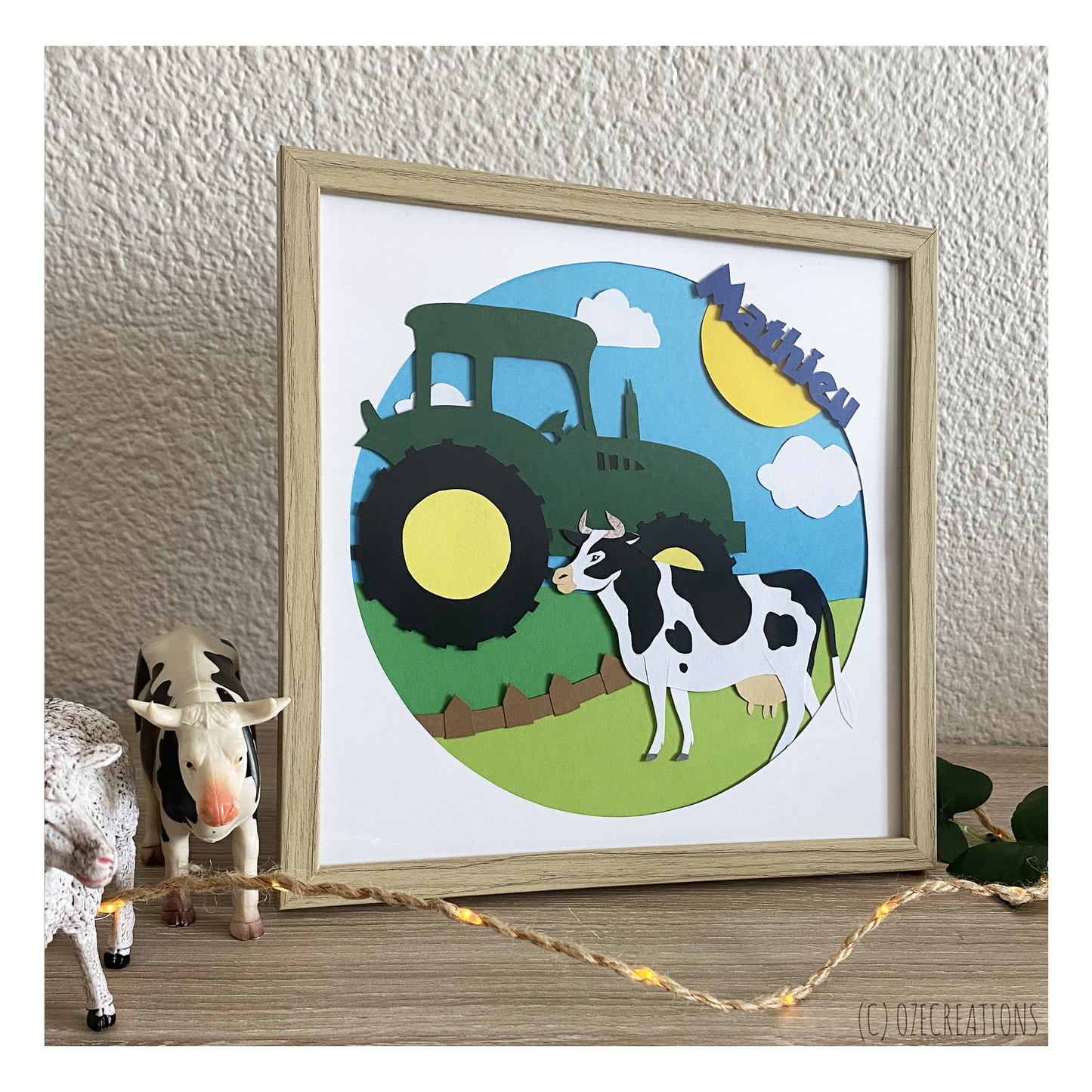 Affiche encadrée personnalisable - Thème Tracteur et Vache