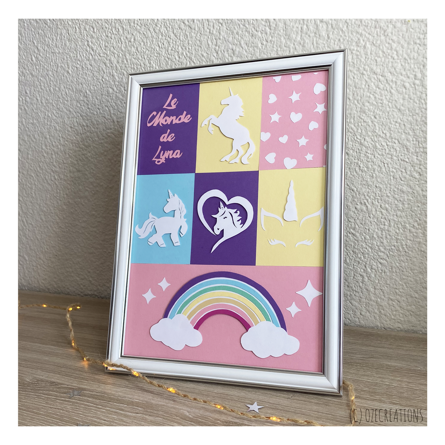 Affiche encadrée personnalisable - Thème Licorne Pastel