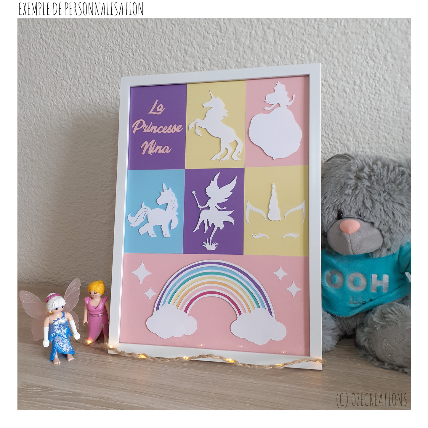 Affiche encadrée personnalisable - Thème Licorne Pastel