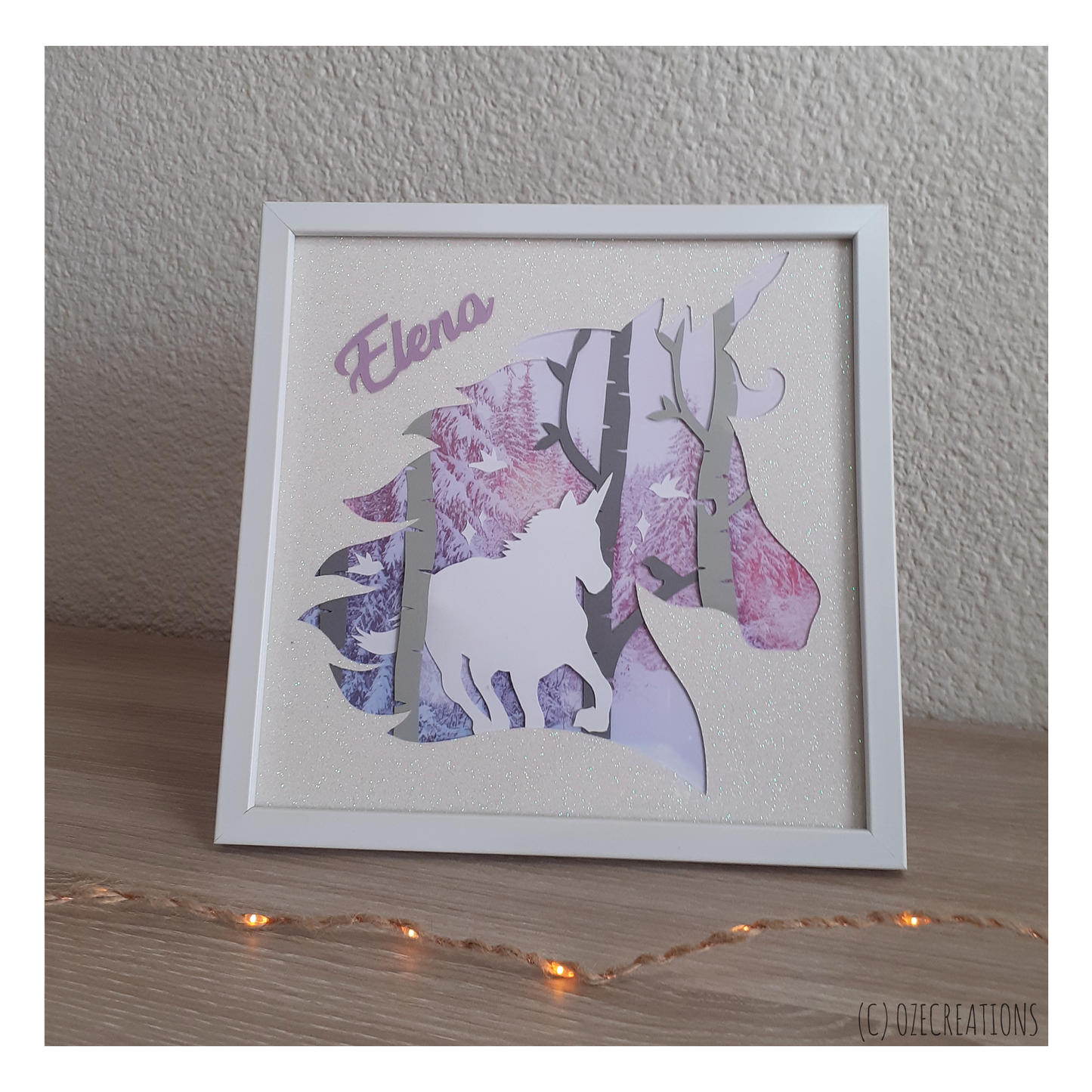 Affiche encadrée personnalisable - Thème Licorne Enneigée