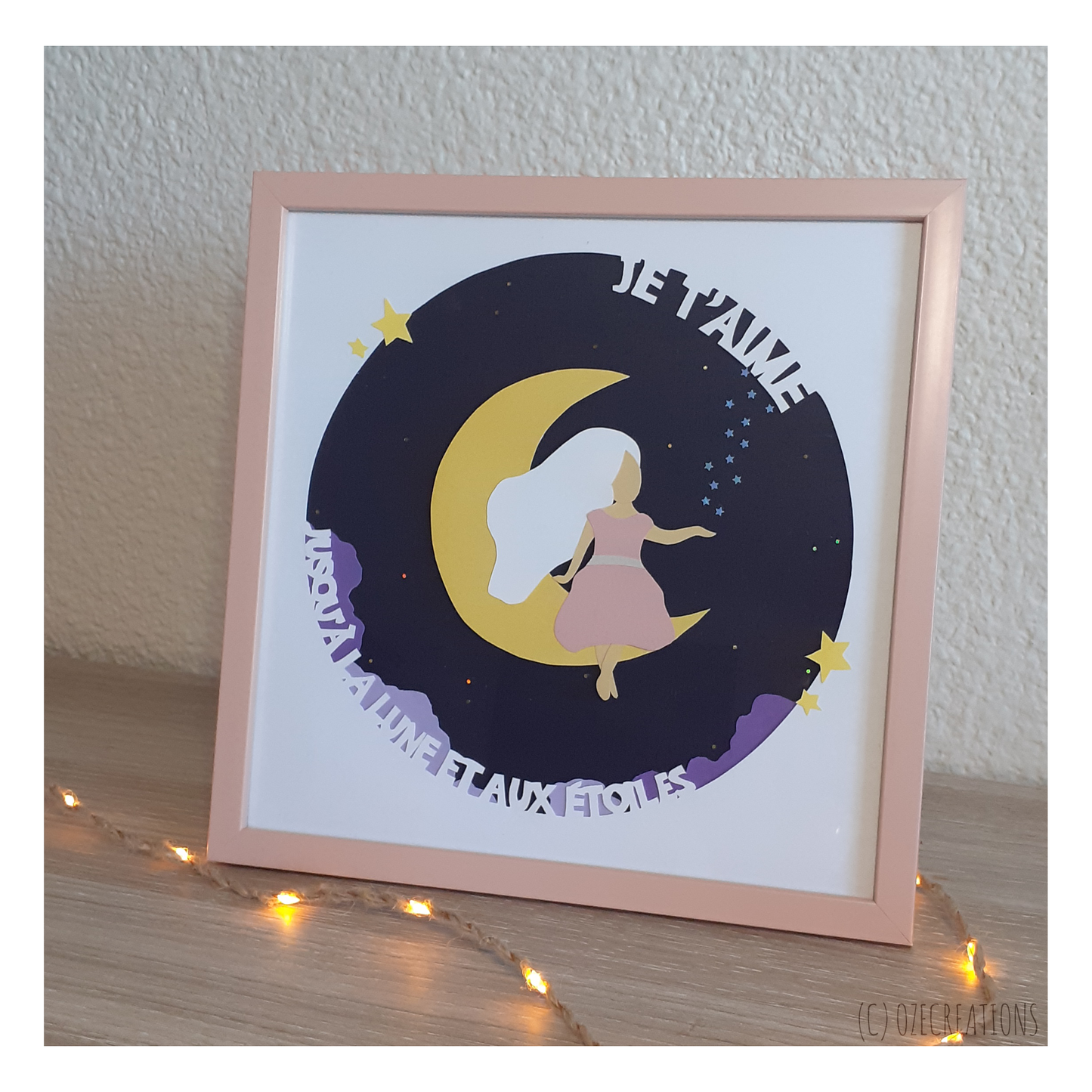 Affiche encadrée personnalisable - Thème Fille sur la Lune