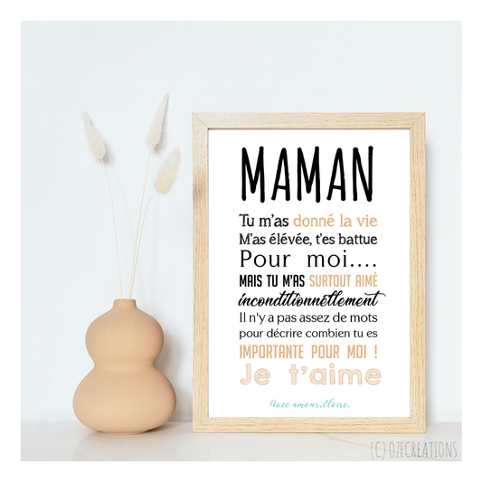 Affiche personnalisée - Maman Je t'aime