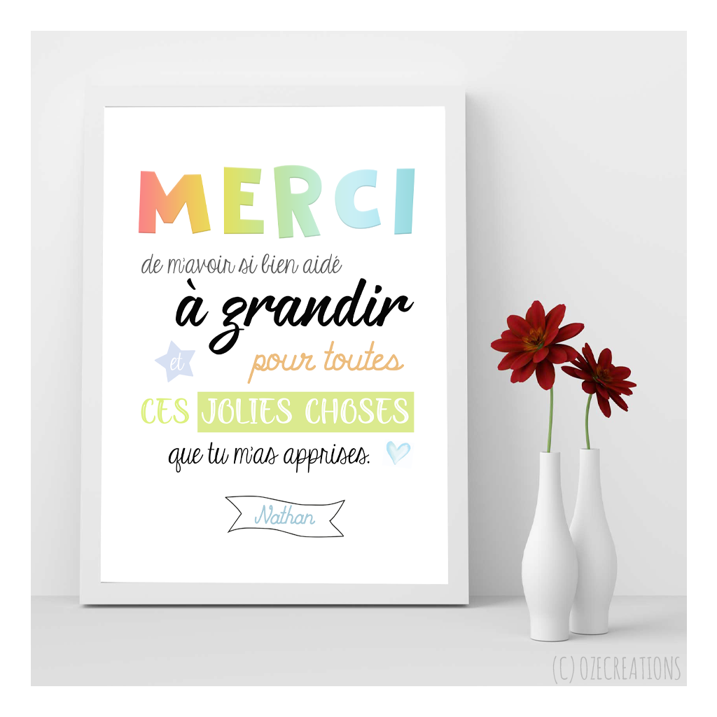 Affiche personnalisée - Merci de m'avoir aidé à grandir