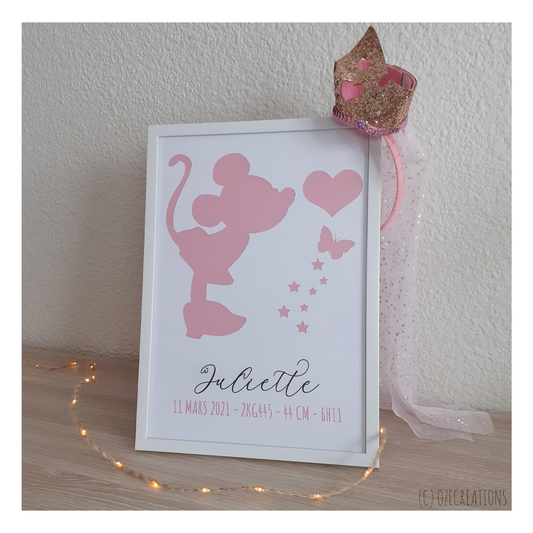 Affiche Naissance en papier découpé personnalisée - Thème Minnie