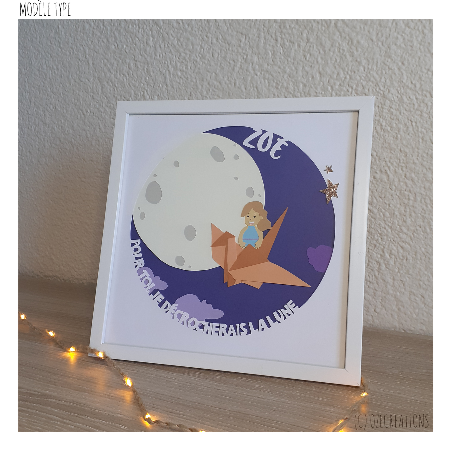 Affiche encadrée personnalisable - Thème Oiseau dans la Lune