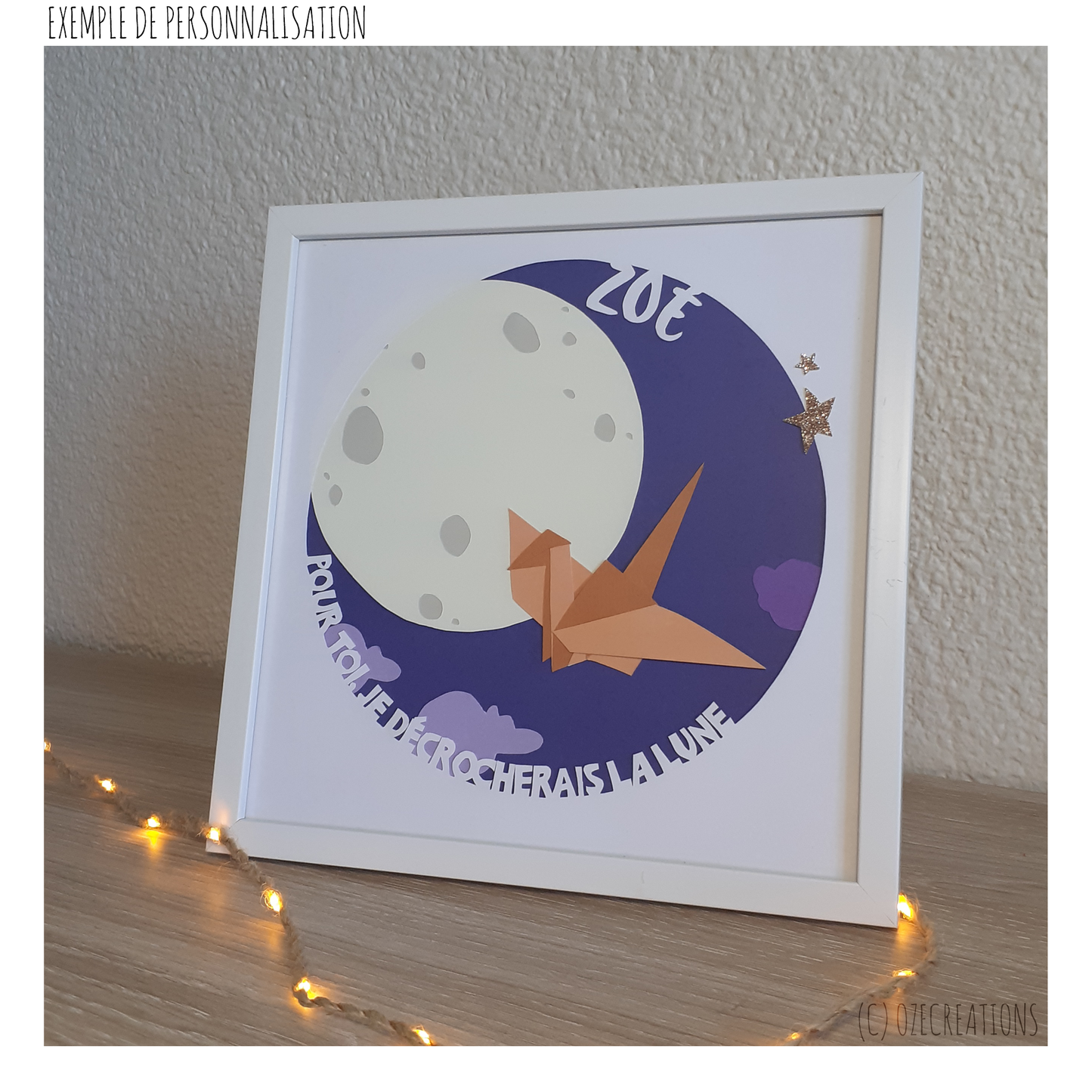 Affiche encadrée personnalisable - Thème Oiseau dans la Lune
