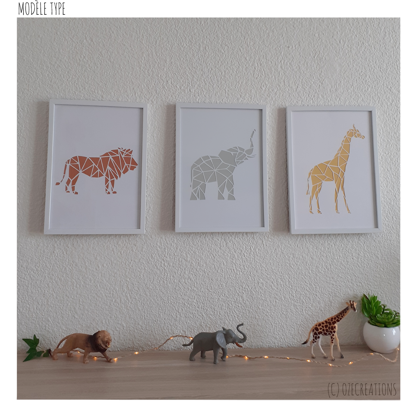 Affiches encadrées personnalisables - Trio Animaux Origami