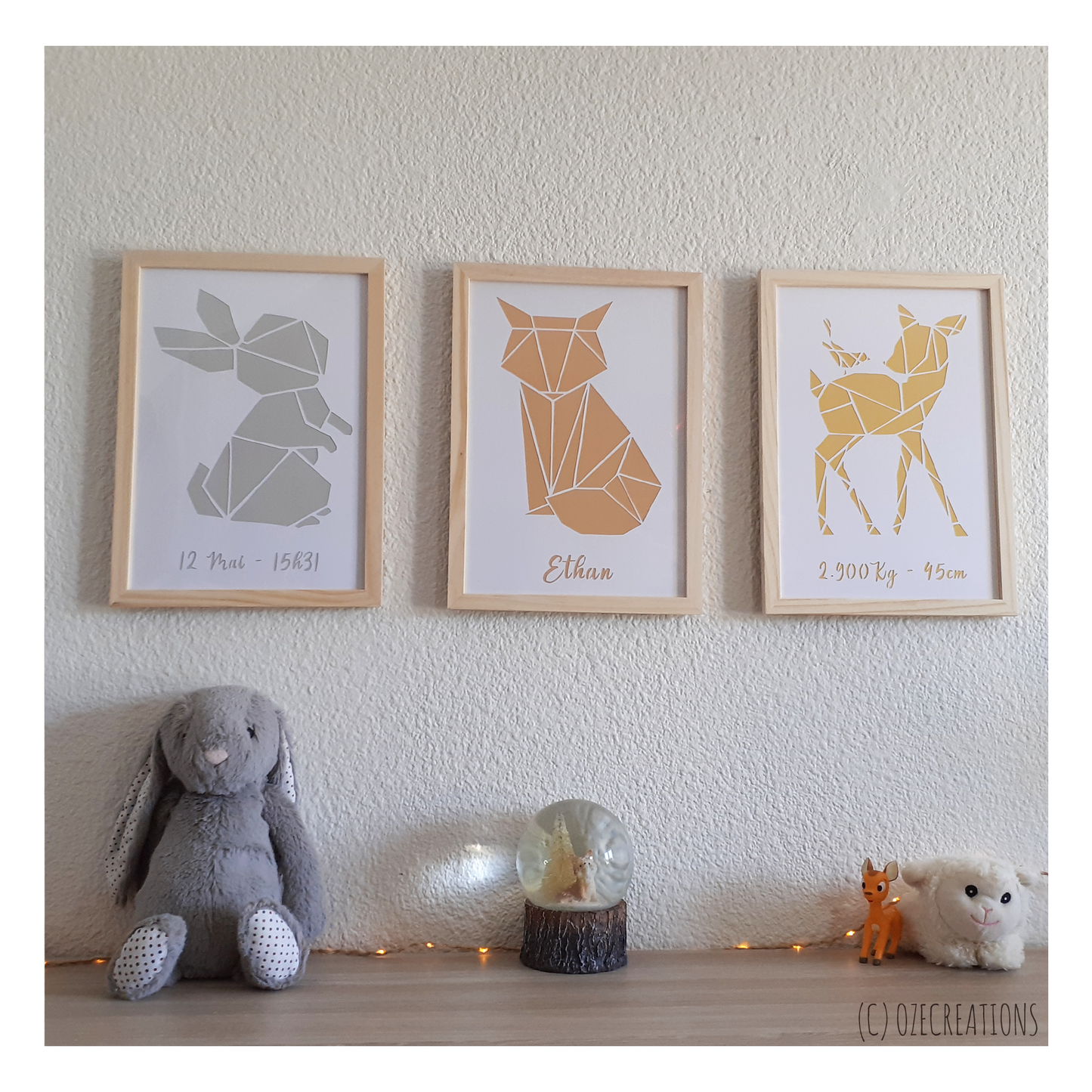 Affiches encadrées personnalisables - Trio Animaux Origami